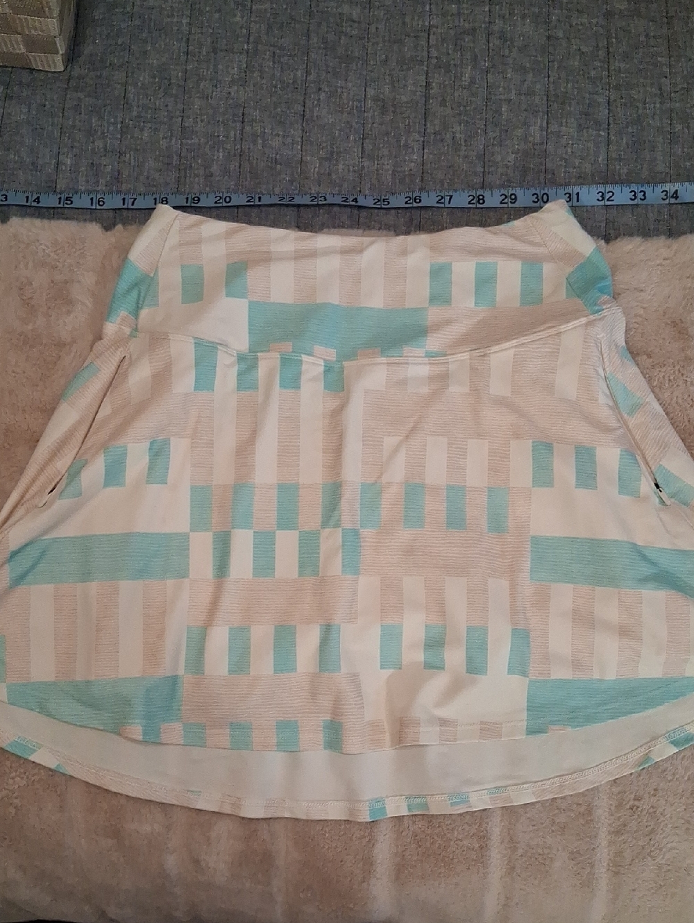 Skort By Calia Aqua and Cream with Geometric Blocks